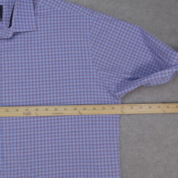 Jos A Bank Travel Tech Shirt Men 2XL Tailored Fit Blue Red Button Up Long Sleeve - Picture 7 of 11